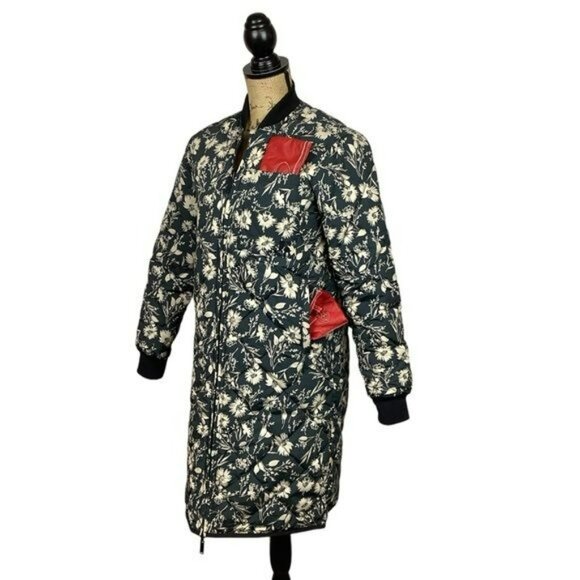 Frank & Oak Reversible Floral Black & White Long Bomber Jacket Womans Small - Picture 10 of 15